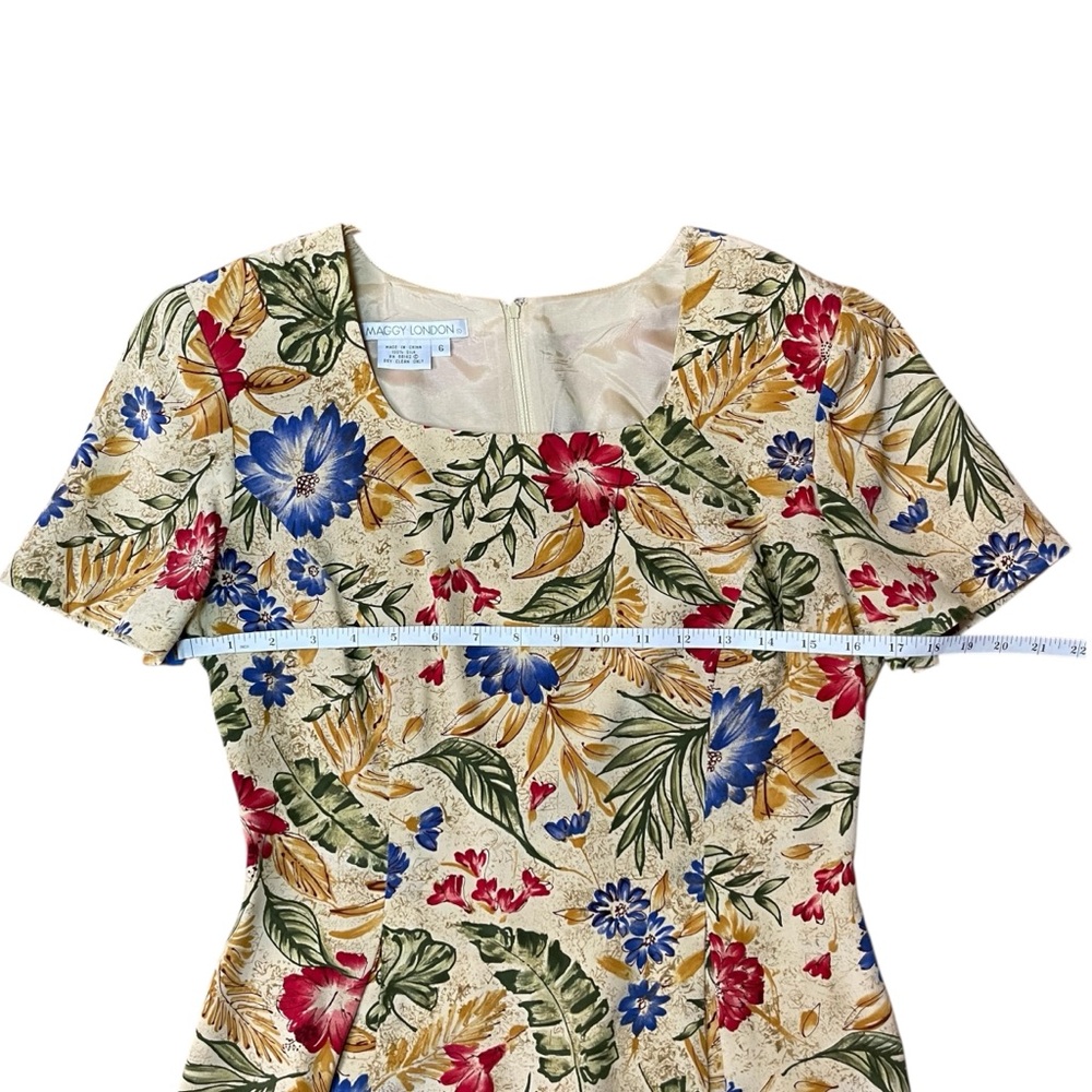 Woman's Dress Maggy London Colorful Floral‎ Sheath Square Neck Short Sleeve Midi - Picture 5 of 10